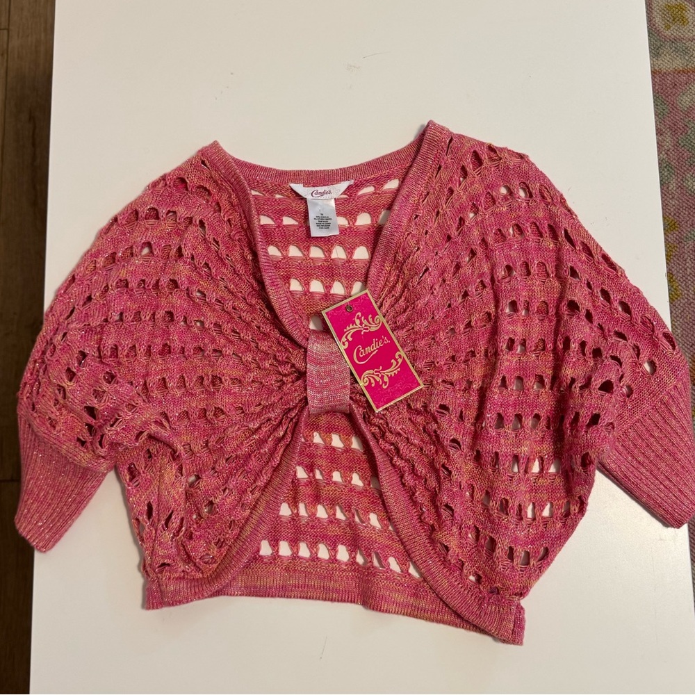 Fun vintage y2k NWT candies pink knit shimmer shaw/blouse size M